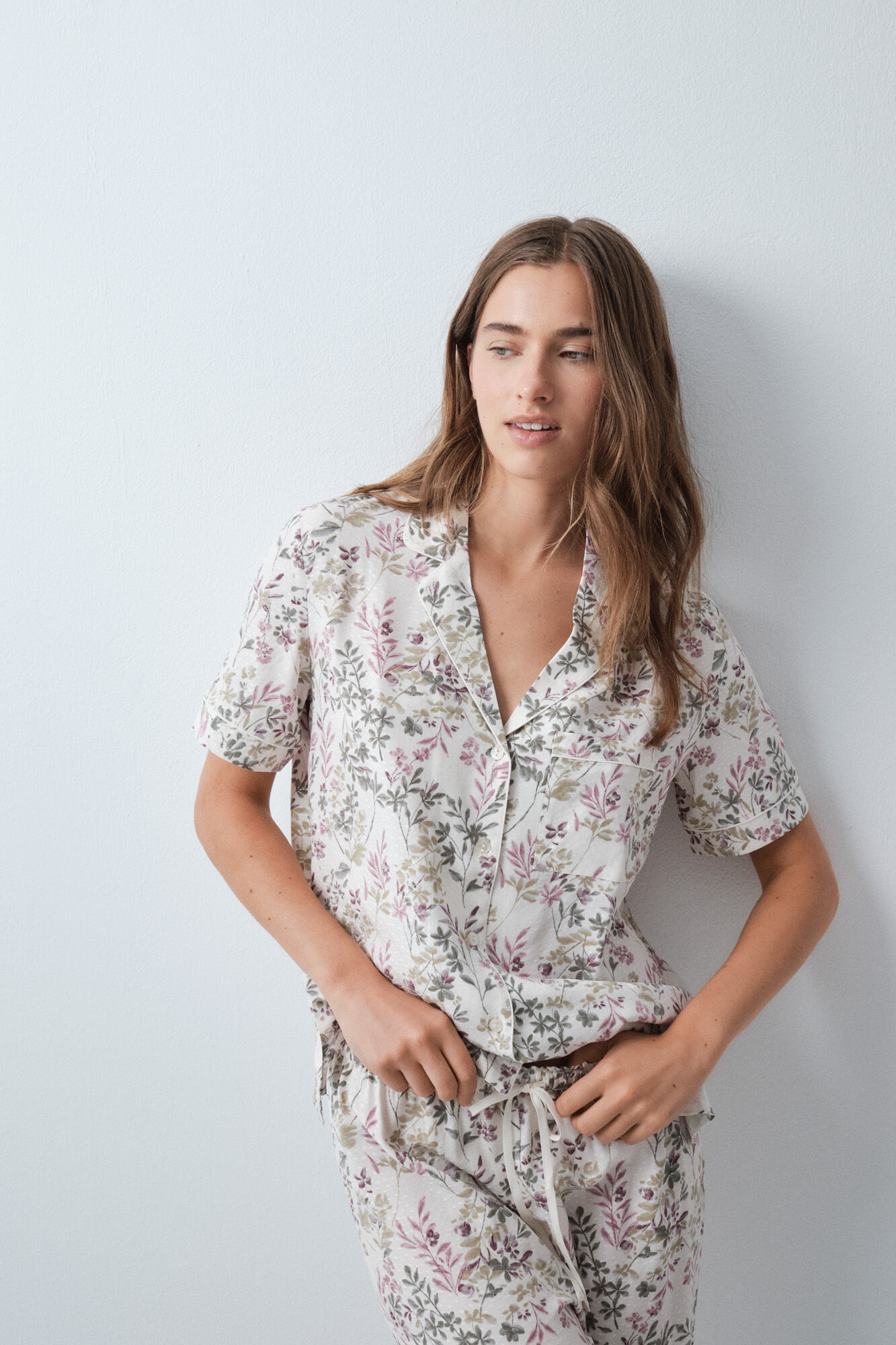 Women'secret Pijama larga camisera de manga corta con estampado floral