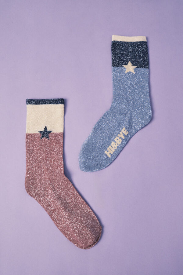 HI&BYE Pack 2 calcetines rosa y azul azul