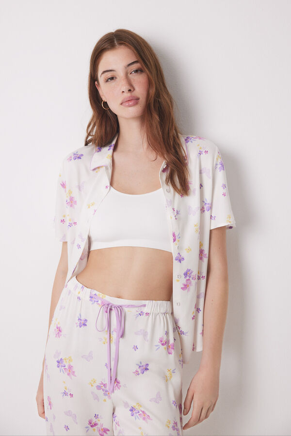 Womensecret Pijama camisera soft touch blanca mariposas marfil