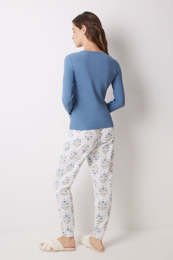 Womensecret Pijama larga algodón azul flores azul