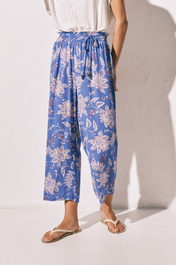 Women'secret Pantal&oacute;n Capri estampado azul estampado
