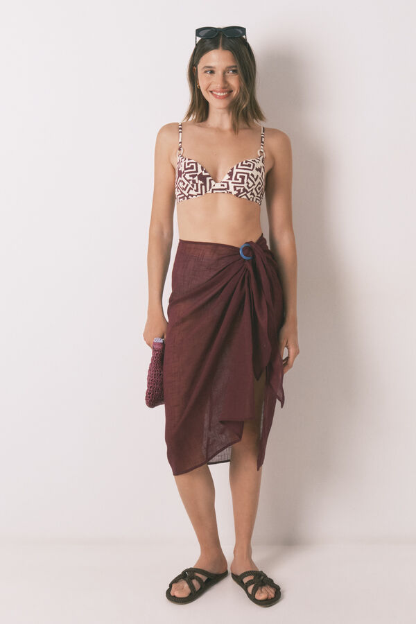 Womensecret Falda pareo color granate 100 % pareo púrpura