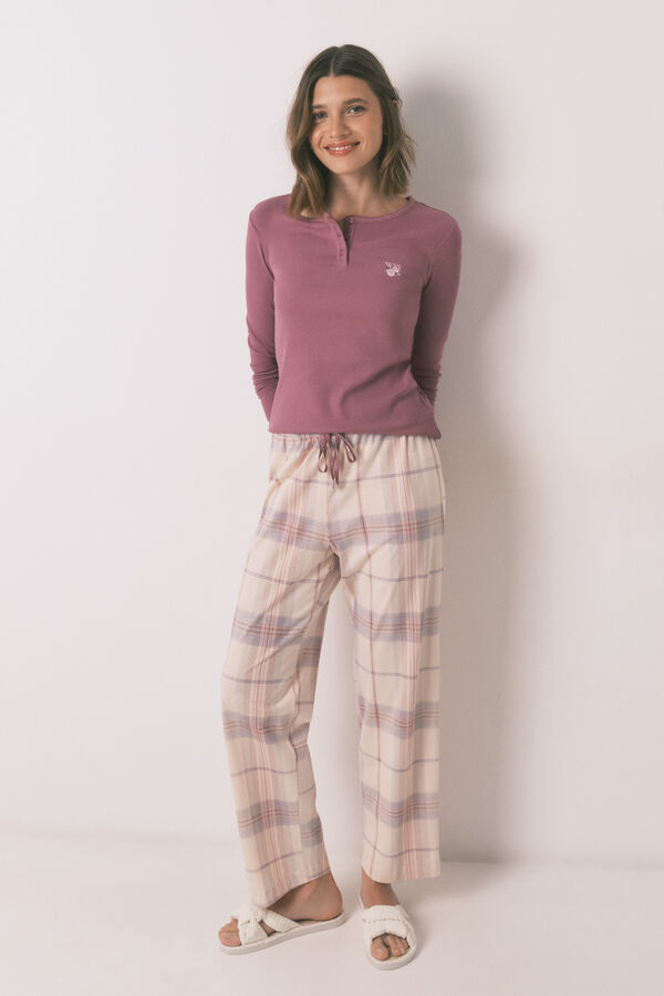 Womensecret Pijama larga con estampado de cuadros rosas rosa