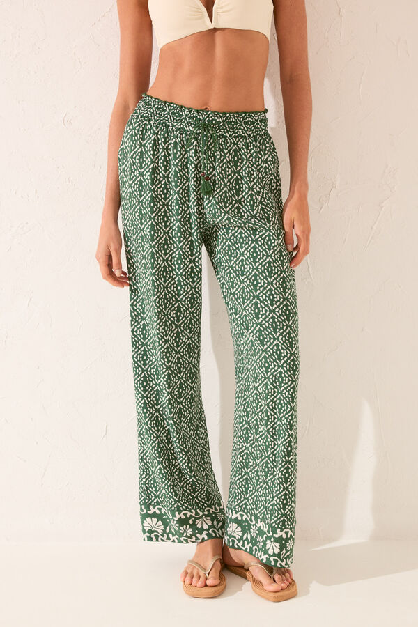 Womensecret Pantalón largo de viscosa con estampado geométrico estampado