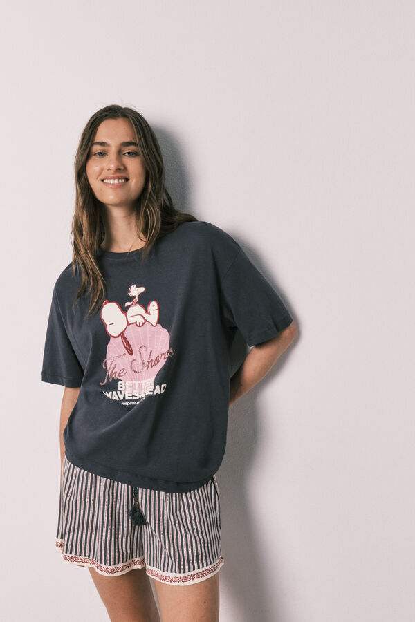 Women'secret Pijama corta de algod&oacute;n Snoopy gris