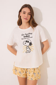 Womensecret Pijama corta de algodón color marfil de Snoopy marfil