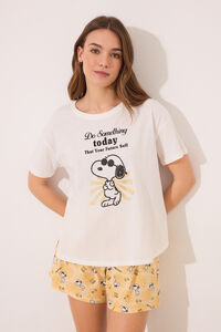 Womensecret Pijama corta de algodón color marfil de Snoopy marfil