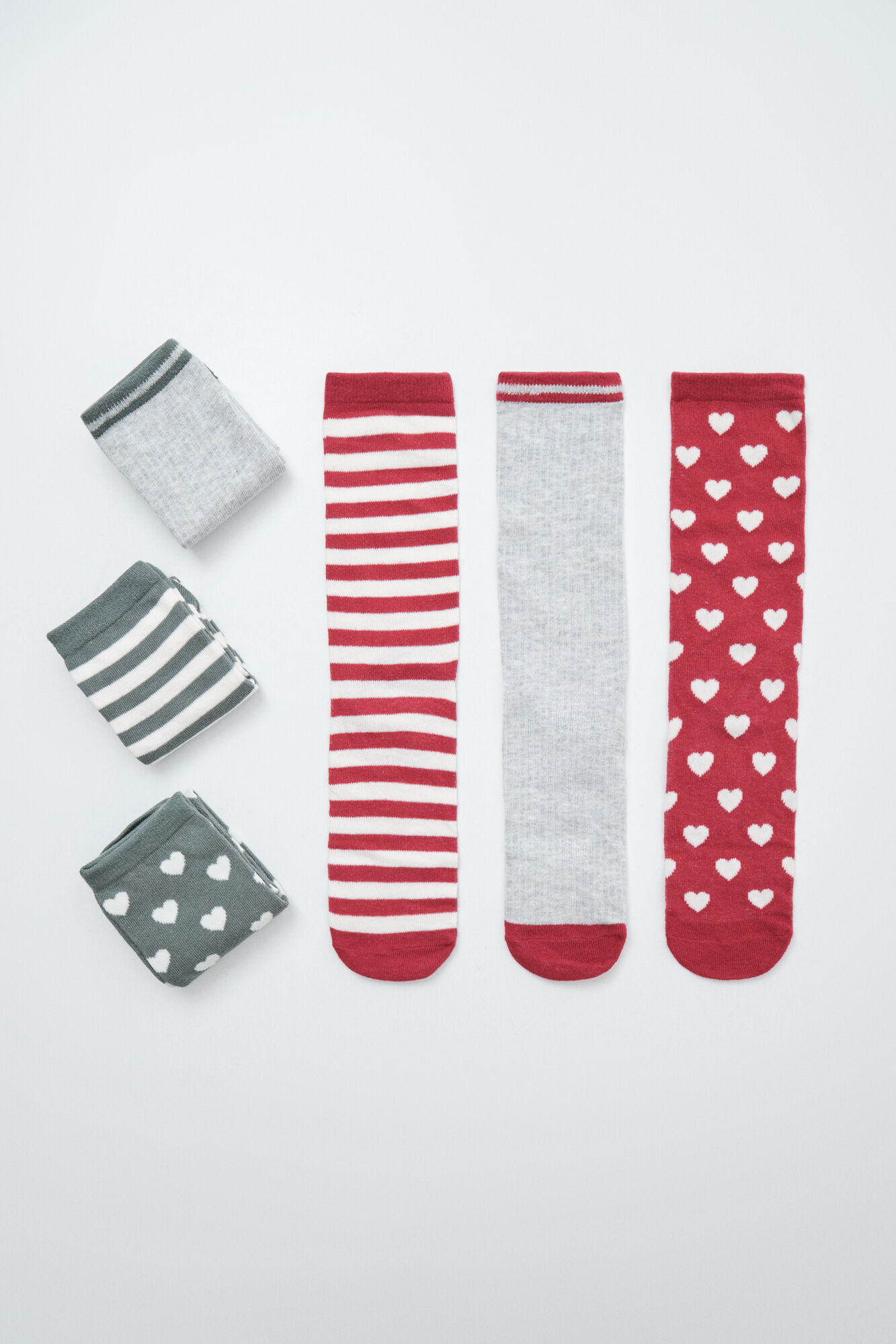 Women'secret Pack 6 calcetines largos de corazones y rayas