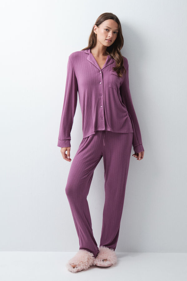 Women'secret Pijama larga camisera granate morado/lila