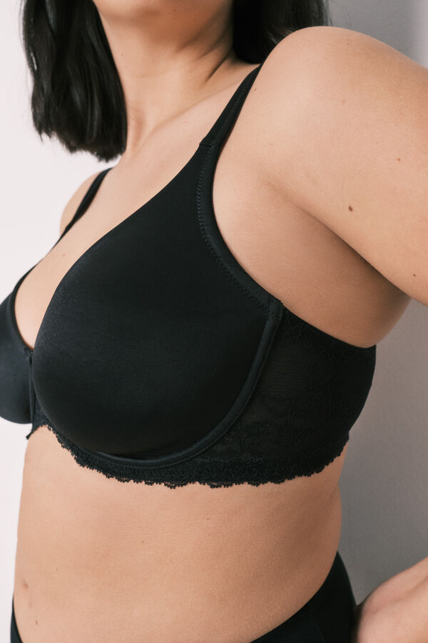 Women'secret Brasier reductor de microfibra y encaje negro REAL negro
