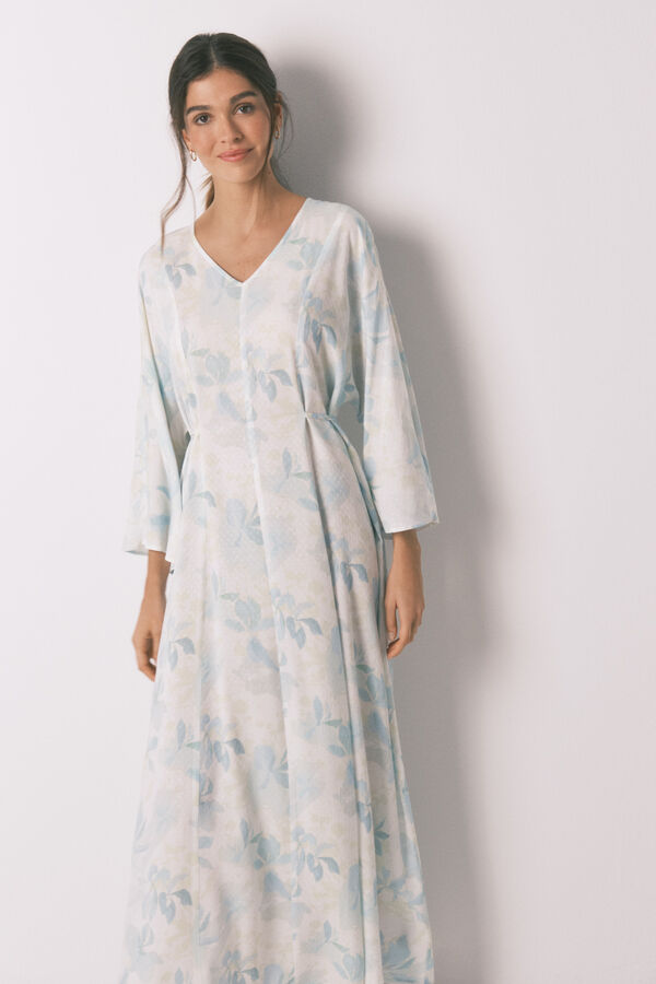 Women'secret Camisón largo cruzado con cinturón marfil