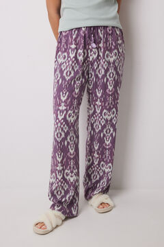 Womensecret Pantalón largo viscosa estampado ikat morado/lila