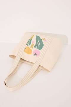 Womensecret Bolsa shopper, bolsa de algodón con estampado vegetal  marfil