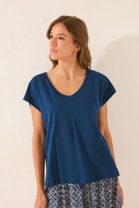 Womensecret Playera de manga corta con purpurina azul azul