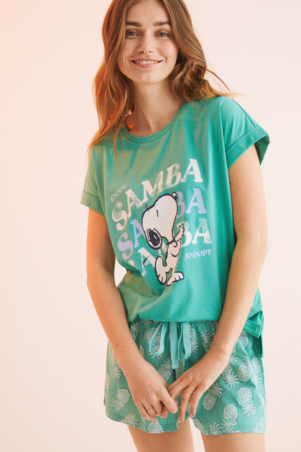 Womensecret Pijama corta 100% algodón Snoopy verde verde