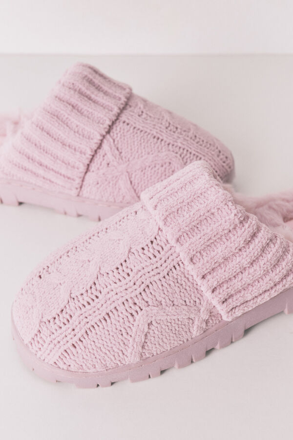 Women'secret Pantuflas para casa cómodas de pelo trenzado rosa