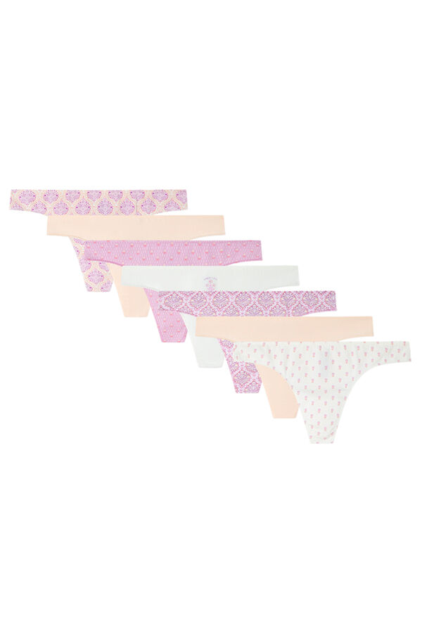 Womensecret Pack de 7 tangas de algodón en tonos rosas estampado
