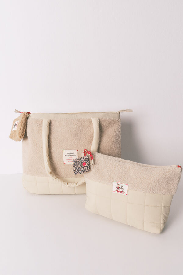 Women'secret Bolsa grande beige acolchado de Snoopy, bolsa gris