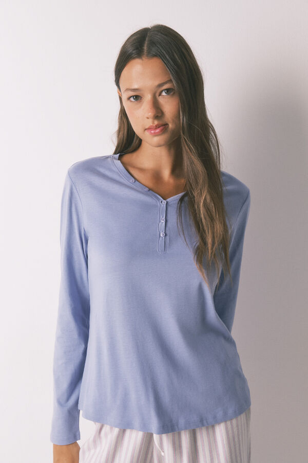 Women'secret Playera de manga larga de algodón cepillado lila morado/lila