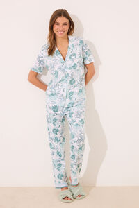 Womensecret Pijama camisera 100% algodón con flores verdes blanco