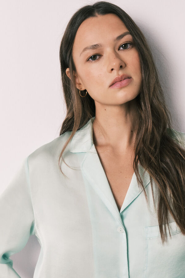 Women'secret Pijama camisera larga de sat&eacute;n verde verde