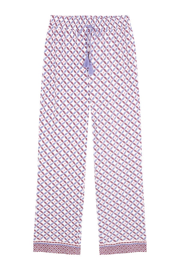 Women'secret Pantalón azul largo de tejido suave y pierna ancha estampado