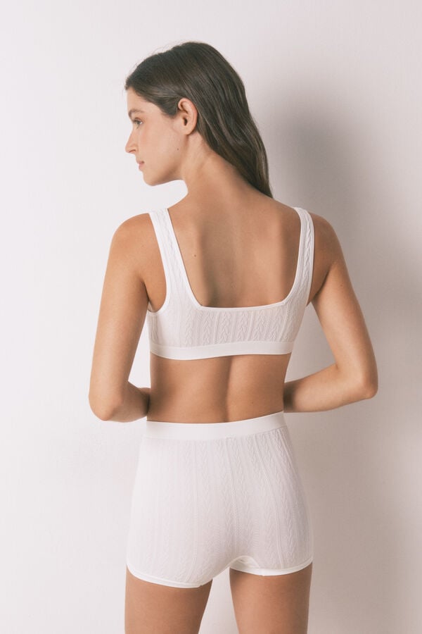 Women'secret Panty boxer sin costuras tricot blanco marfil