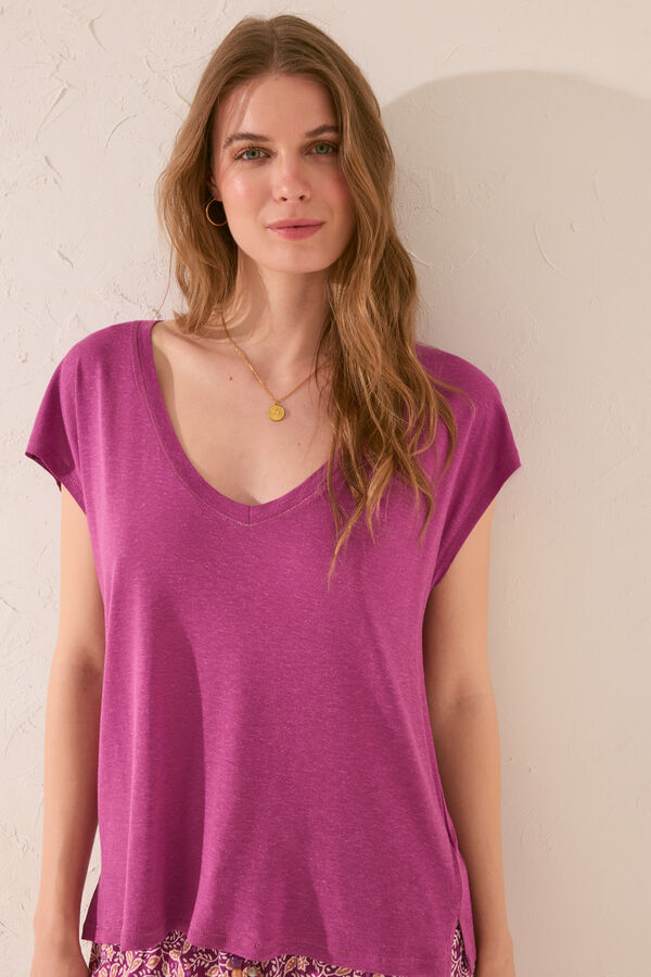 Womensecret Playera de manga corta de viscosa morada/lila morado/lila