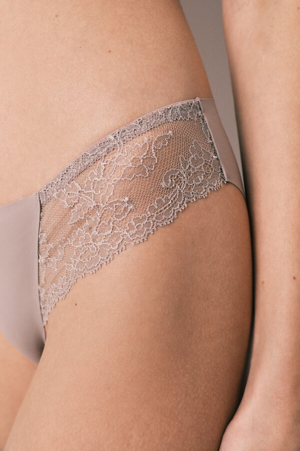 Women'secret Panty cl&aacute;sica de microfibra y encaje beige nude