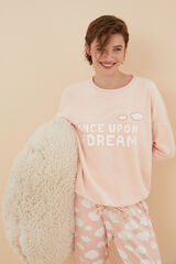 Womensecret Pijama larga nubes terciopelo elástico naranja naranja