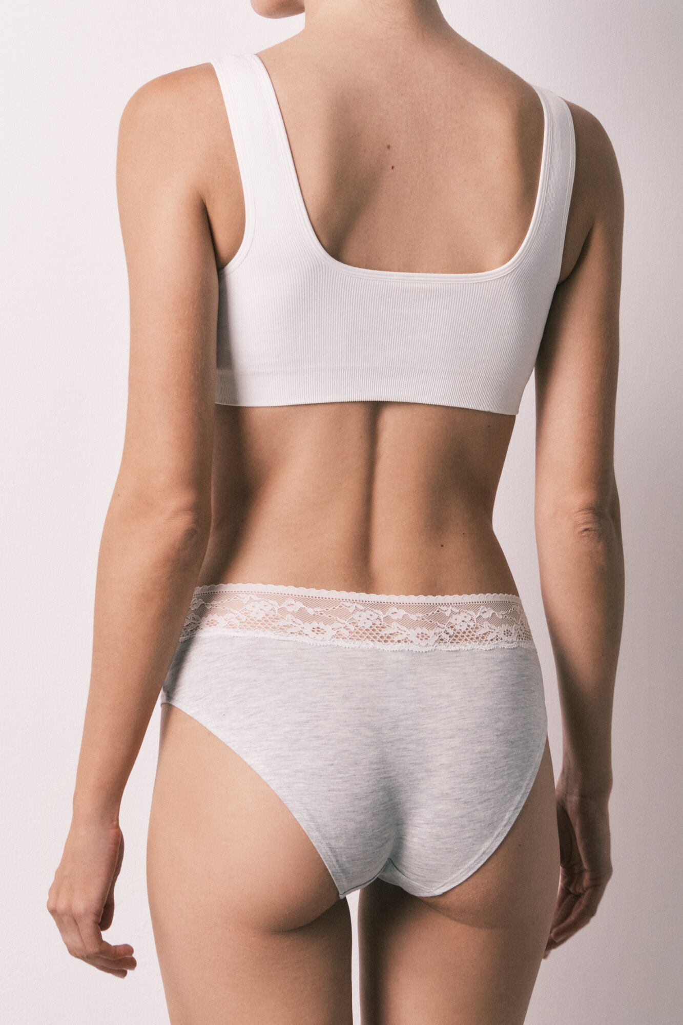 Women'secret Panty ancho de algod&oacute;n con encaje gris