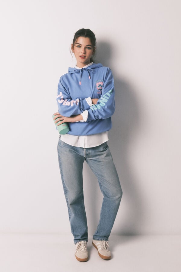 HI&BYE Sudadera con capucha de felpa de algod&oacute;n azul azul