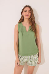 Womensecret Pijama corta de tirantes en algodón plisado verde verde