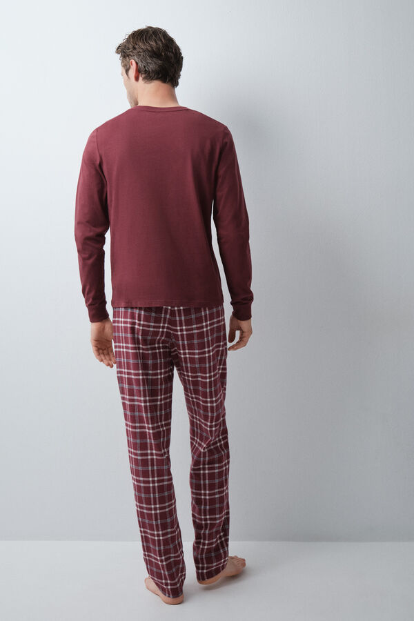 Women'secret Pijama larga de algod&oacute;n a cuadros granate p&uacute;rpura