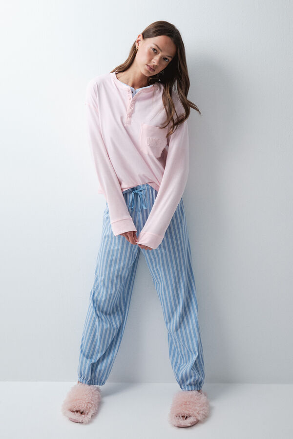 Women'secret Playera de algod&oacute;n con bolsillo rosa rosa