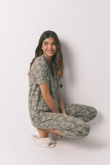 Womensecret Pijama capri de viscosa con flores color caqui kaki