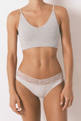 Womensecret Panty clásica de algodón con estampado de encaje gris medio gris