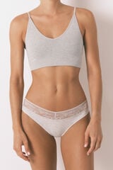 Womensecret Panty clásica de algodón con estampado de encaje gris medio gris