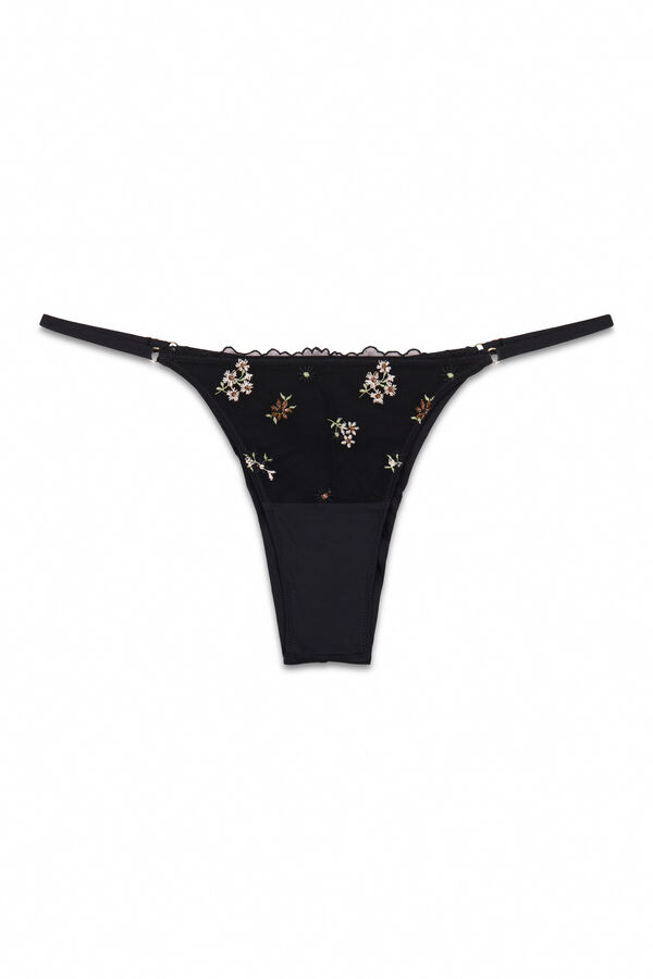 Women'secret Panty brasile&ntilde;o de tul bordado negro