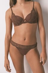 Women'secret Tanga de cintura de encaje marrón café