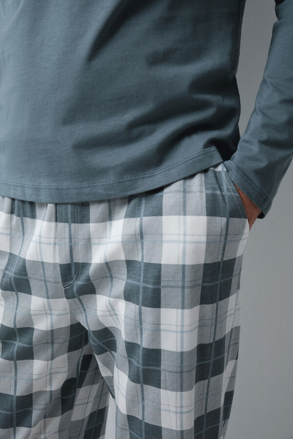 Women'secret Pijama larga de algod&oacute;n a cuadros verde verde