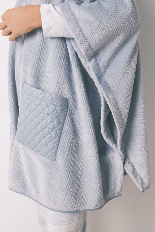 Women'secret Poncho short de forro polar azul en relieve azul