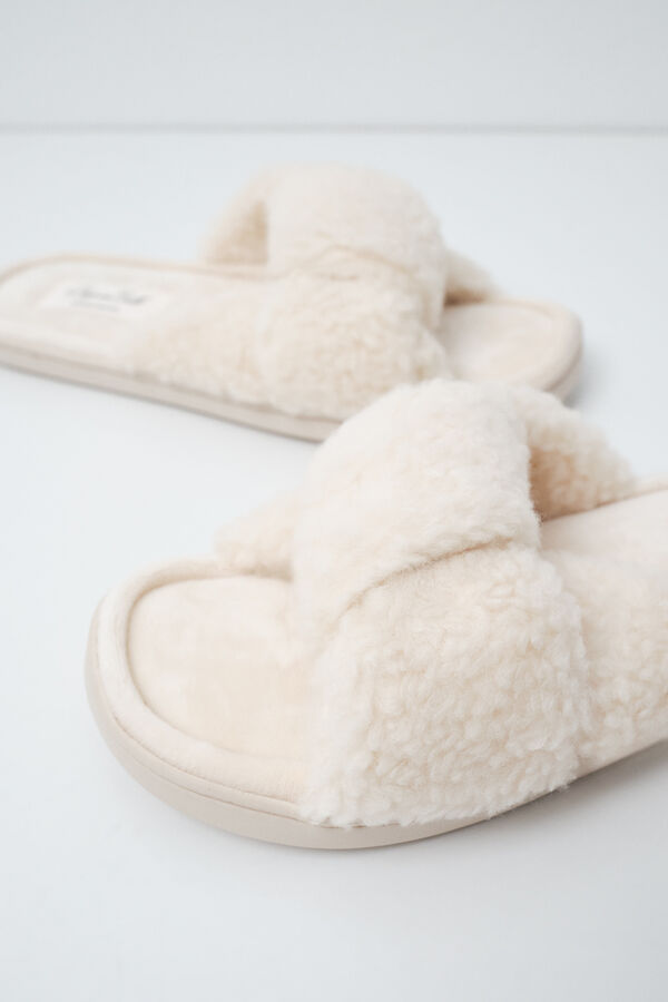 Women'secret Pantunflas de nudo borreguito blanco marfil