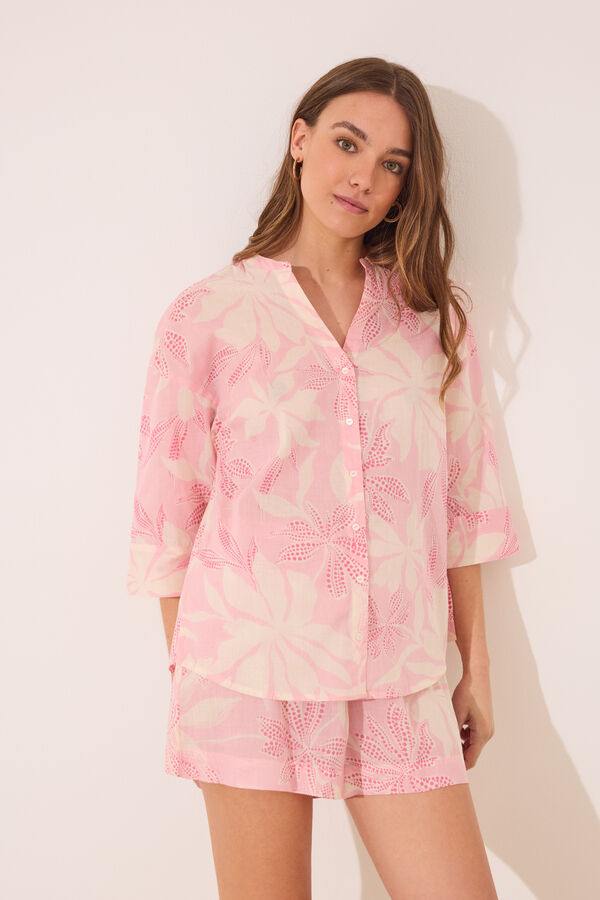 Womensecret Pijama camisera de voile 100% algodón con estampado floral rosa