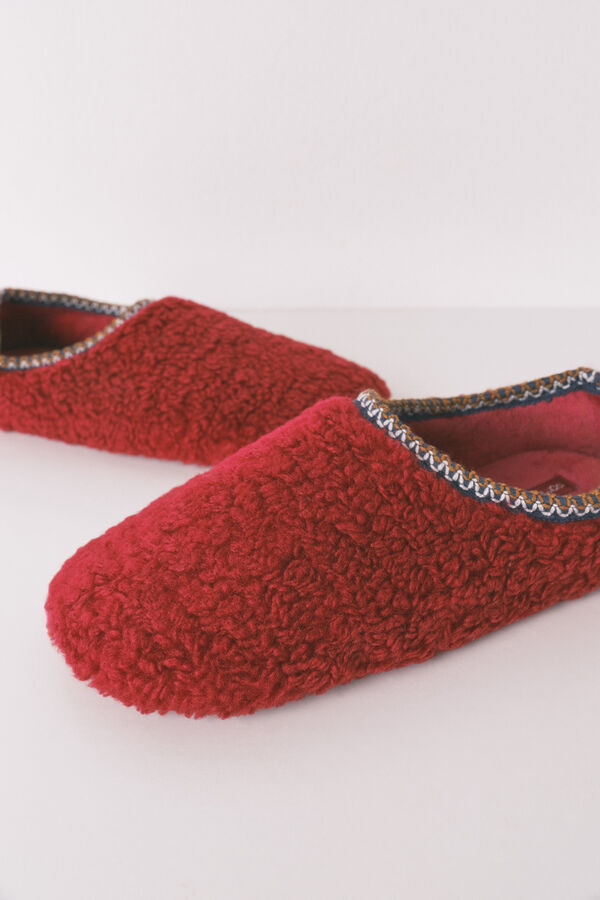 Women'secret Pantuflas para casa rojas de borrego rojo