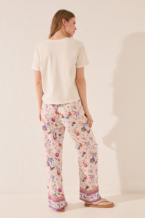 Womensecret Pantalón largo de viscosa con estampado multicolor estampado