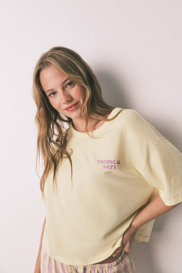 HI&BYE Pijama corta 100% algod&oacute;n a rayas amarillo amarillo