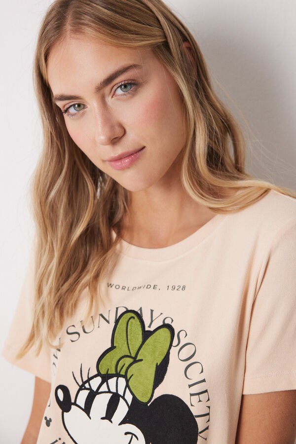 Womensecret Pijama larga de Minnie con manga corta rosa