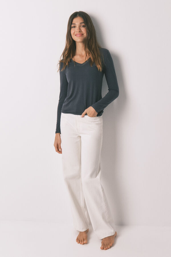 Women'secret Playera de tejido gris súper suave gris
