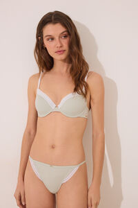 Womensecret Panty brasileño con encaje de algodón acanalado en color verde verde